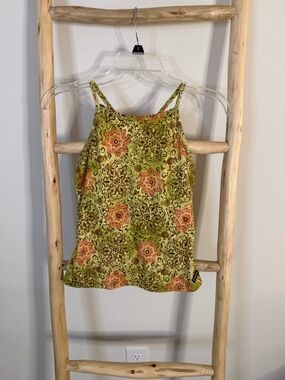 Athleta Olive Green Floral Print Camisole with Orange Accents